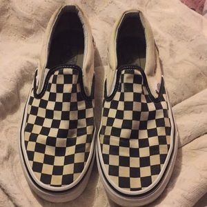 White and black checkered vans